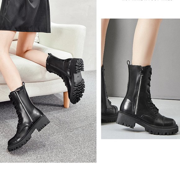 Women's fleece lace-up side zipper Martin boots - Picture 4 of 6